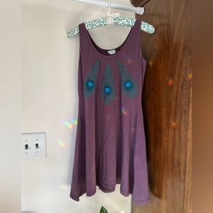 Synergy Organic Peacock Boho fit and flair purple dress W size L
